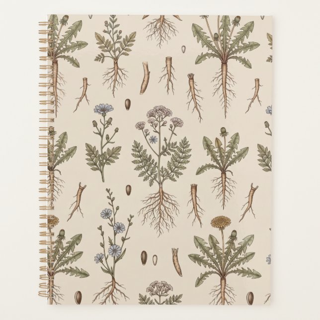 Vintage Wild Herbs & Roots Botanical Notebook Planner (Front)