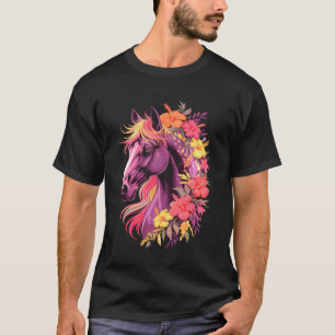 Vintage Wild Horses Cowgirl Flowers Horse Team Rid T-Shirt