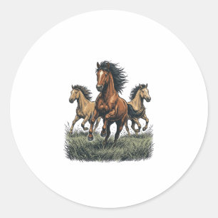 Vintage Wild Horses Running Western Vector Shirt_1 Classic Round Sticker