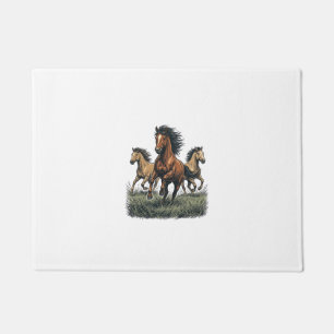 Vintage Wild Horses Running Western Vector Shirt_1 Doormat