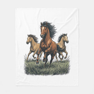 Vintage Wild Horses Running Western Vector Shirt_1 Fleece Blanket