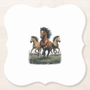Vintage Wild Horses Running Western Vector Shirt_1 Paper Coaster
