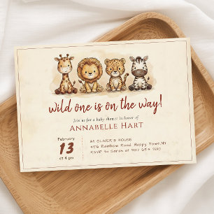 Vintage Wild One Safari Animals Baby Shower Invitation