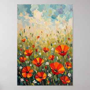 Vintage Wild Poppy Meadow Art Poster