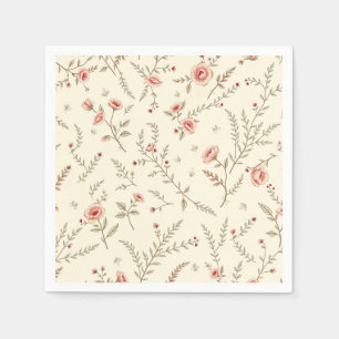 Vintage Wild Roses and Ferns in Soft Beige Napkin