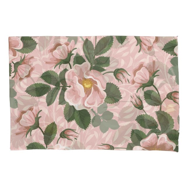 Vintage Wild Roses: Floral Background Pillowcase (Front)