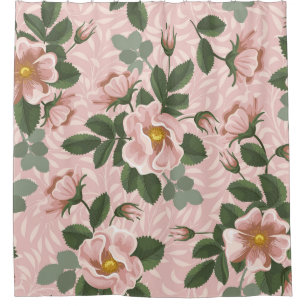 Vintage Wild Roses: Floral Background Shower Curtain
