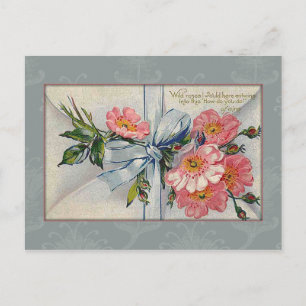 Vintage Wild Roses Valentine Holiday Postcard