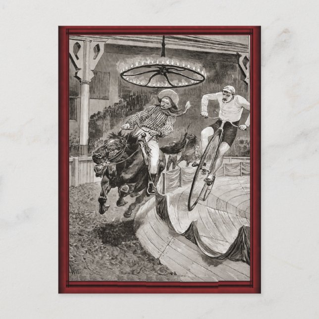 Vintage wild west bicycle race postcard (Front)