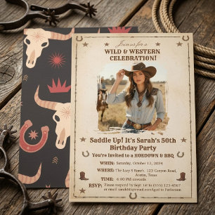 Vintage Wild West Cowgirl Photo Birthday Party Invitation