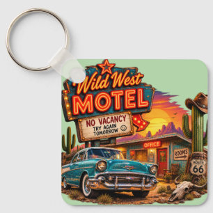 Vintage Wild West Motel Route 66 Classic Car Key Ring