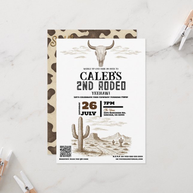 Vintage Wild West Western Rodeo Birthday Party Invitation (Front/Back In Situ)