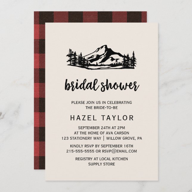 Vintage Wilderness | Buffalo Plaid Bridal Shower Invitation (Front/Back)