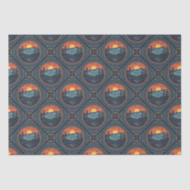 Vintage Wilderness Sunset Mandala Geometric Tile Tissue Paper (Front)