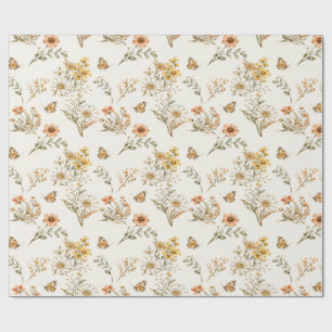 Vintage Wildflower and Butterfly Seamless Pattern Wrapping Paper