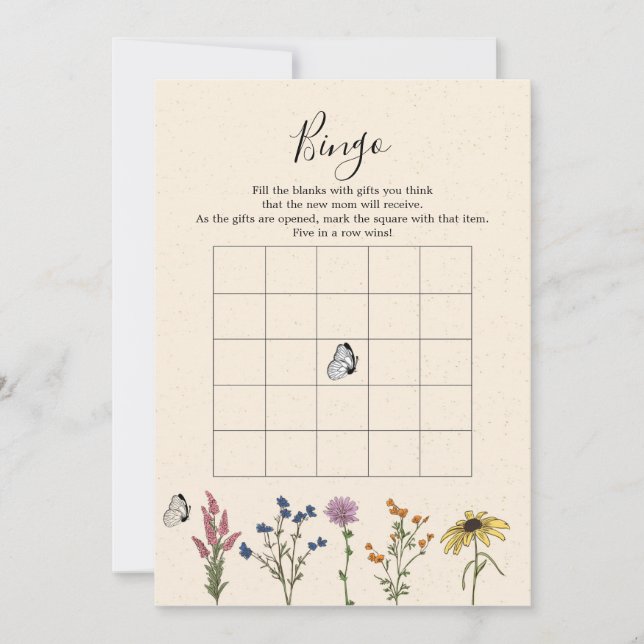 Vintage Wildflower Baby Shower Bingo Game Invitation (Front)