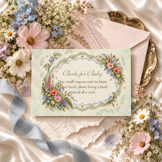 Vintage Wildflower Baby Shower Books for Baby Enclosure Card