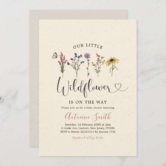 Vintage Wildflower Baby Shower Invitation (Front/Back)