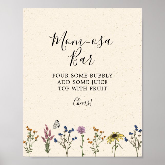Vintage Wildflower Baby Shower Mum-osa Bar Sign (Front)
