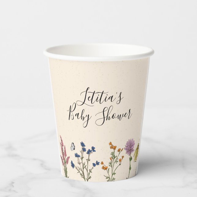 Vintage Wildflower Baby Shower Paper Cup (Back)