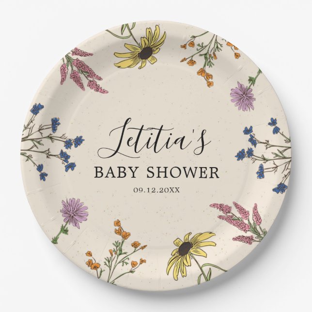 Vintage Wildflower Baby Shower Paper Plate (Front)