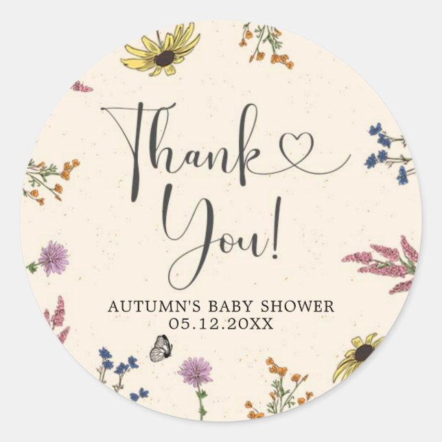 Vintage Wildflower Baby Shower Thank You Sticker (Front)