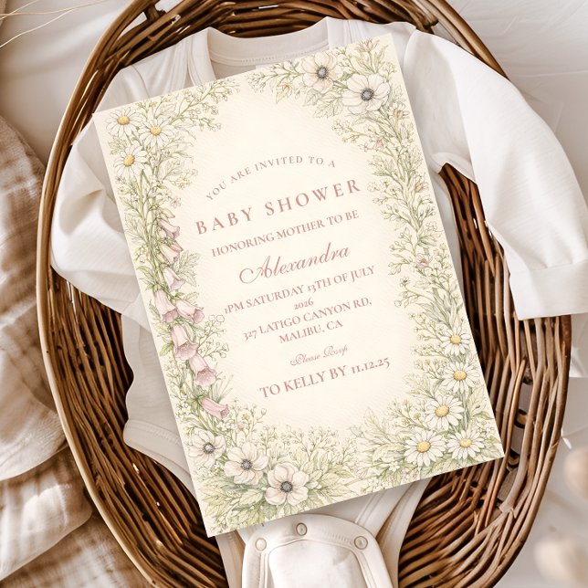 Vintage Wildflower Botanical Frame Baby Shower Invitation (Creator Uploaded)