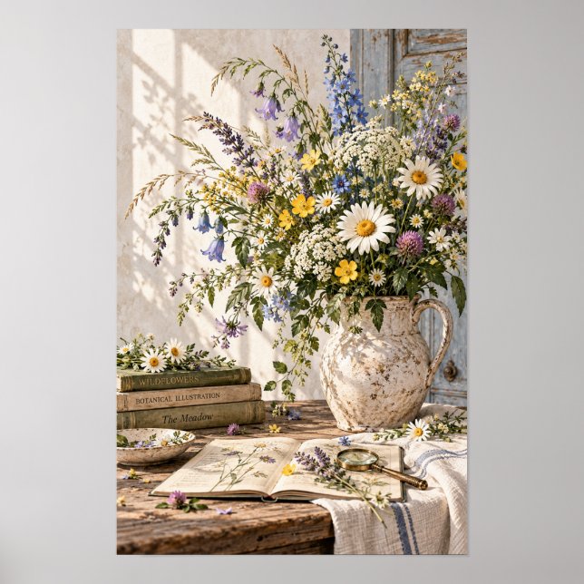 Vintage Wildflower Botanical Study Pitcher Wall Ar Poster (Front)