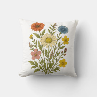 Vintage Wildflower cotton throw pillow