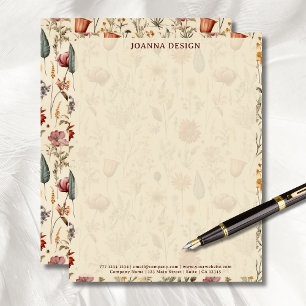 Vintage Wildflower Cream Business Stationery Custom Letterhead