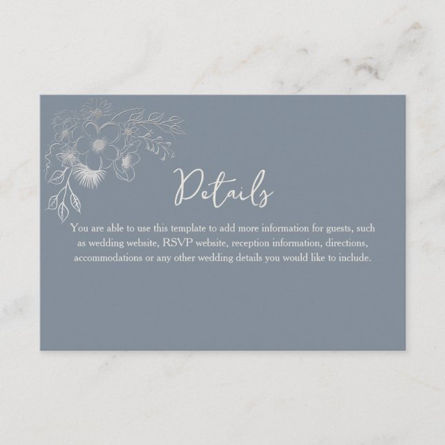 Vintage Wildflower Dusty Blue Wedding Details Enclosure Card (Front)
