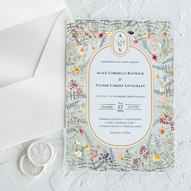Vintage Wildflower Dusty Blue Wedding Monogram Acrylic Invitations (Creator Uploaded)