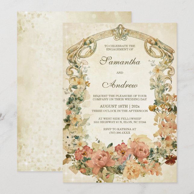 Vintage Wildflower Engagement Party Template (Front/Back)