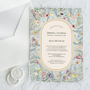 Vintage Wildflower Fern Beige Bridal Shower Acrylic Invitations