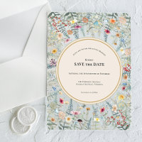 Vintage Wildflower Fern Beige Save the Date