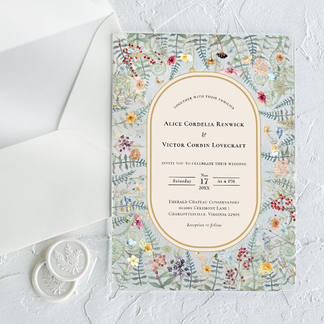 Vintage Wildflower Fern Beige Wedding Acrylic Invitations (Creator Uploaded)