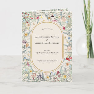 Vintage Wildflower Fern Beige Wedding Folded Programme