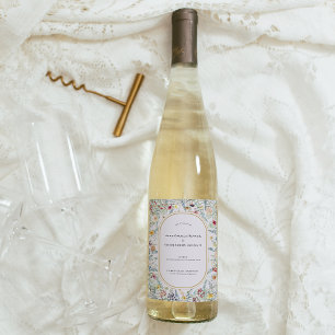 Vintage Wildflower Fern Lavender Wedding Wine Label