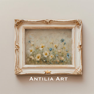 Vintage Wildflower Field Painting Botanical Floral Poster