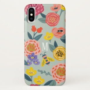 Vintage Wildflower Foliage Bees Pattern Monogram Case-Mate iPhone Case