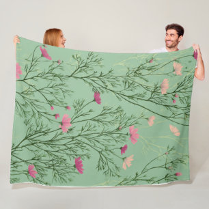 Vintage Wildflower Garden Sage Green Fleece Blanke Blanket