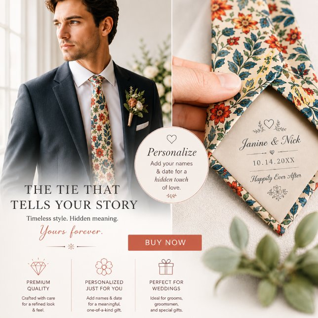 Vintage Wildflower Hidden Message Romantic Tie (Creator Uploaded)