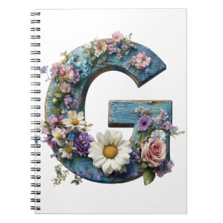 Vintage Wildflower Letter G Rustic Floral Notebook
