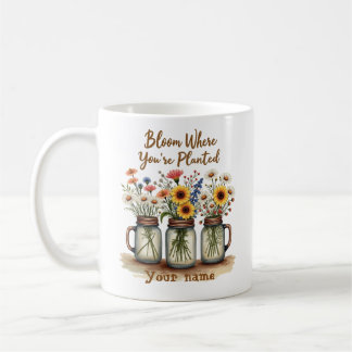 Vintage Wildflower Mason Jar Coffee Mug