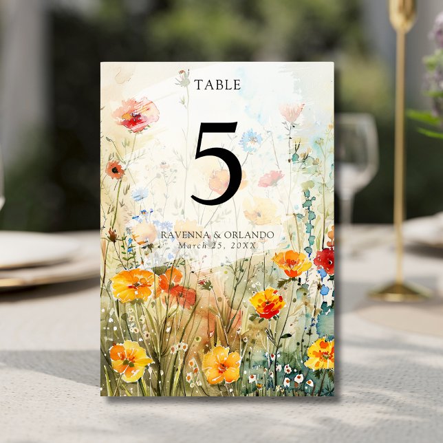 Vintage Wildflower Meadow Fall Wedding Table Number (Creator Uploaded)