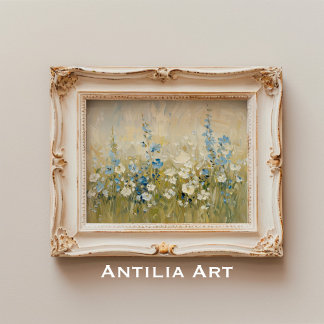Vintage Wildflower Meadow Painting Flower Field   Poster