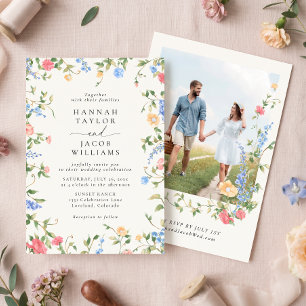 Vintage Wildflower Pastel Floral Photo Wedding Invitation