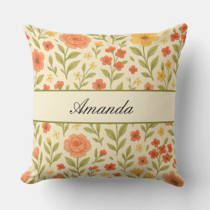 Vintage Wildflower Pattern Name Cushion