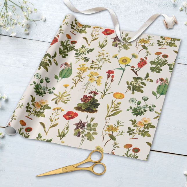 Vintage Wildflower Pattern Wrapping Paper (Close up)