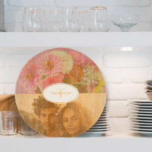 Vintage Wildflower Pink Poppy Photo Monogram Cutting Board